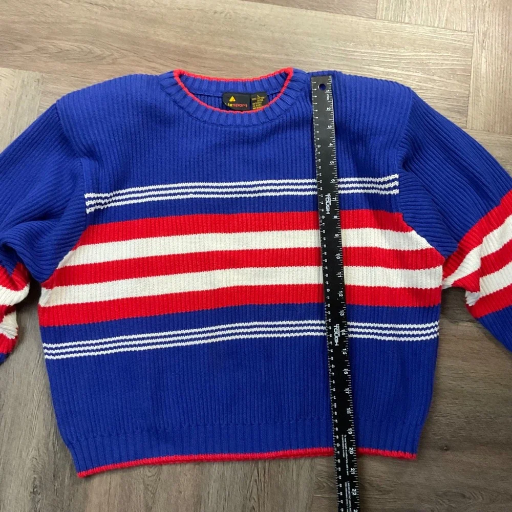 Vintage 90s‎ Lizsport Striped Ribbed Knit Cotton Sweater Womens Large Blue Red